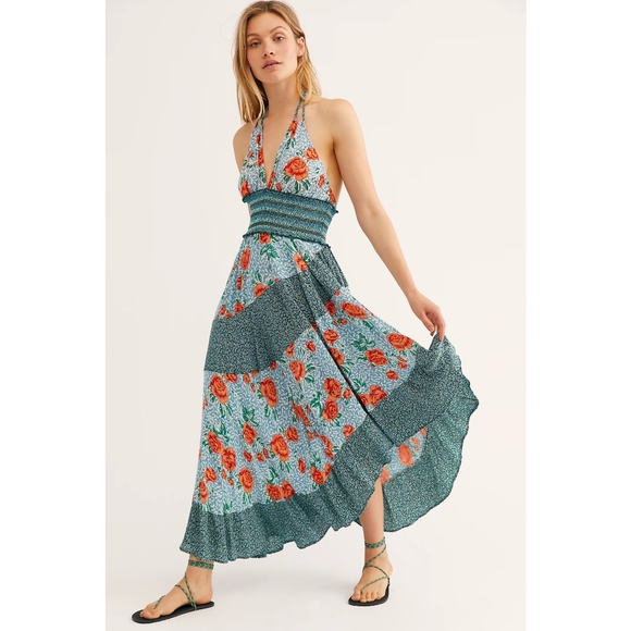 Free People Dresses & Skirts - Free People Intimately | Gabriela Floral Printed Halter Midi Slip Dress Nwt